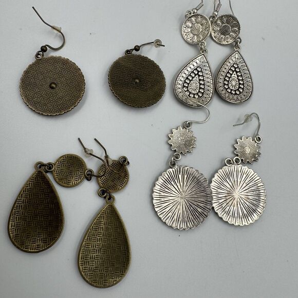 Lot Of 4 Boho Drop Earrings Pierced Colorful Teardrop Stones Tribal - Picture 5 of 5